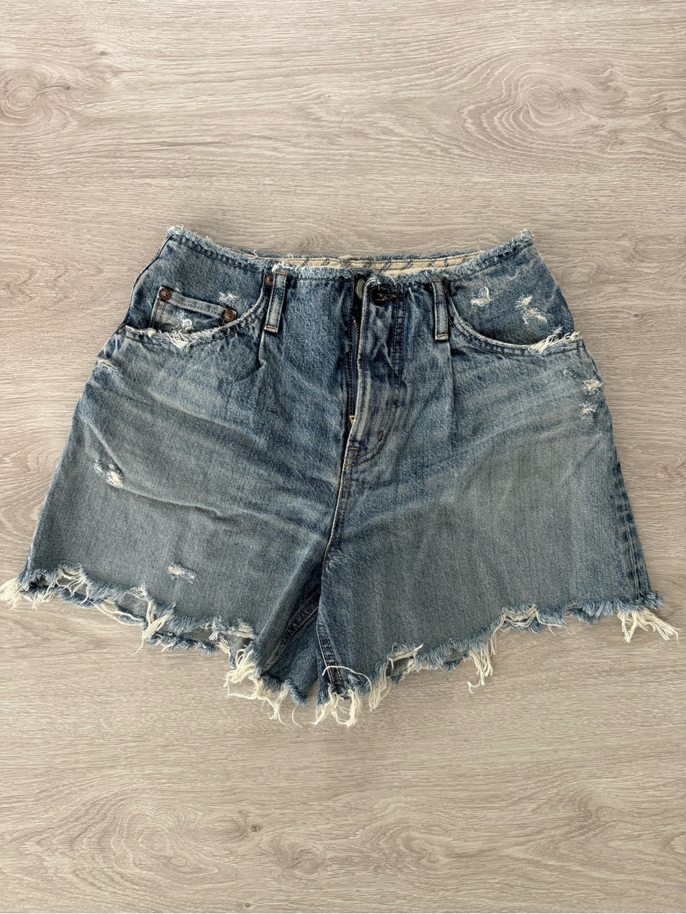 Moussy Light Blue Distressed Denim Shorts